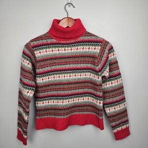 Vintage Old Navy Wool Cropped Turtleneck Sweater Cozy Red‎ Womens Size M